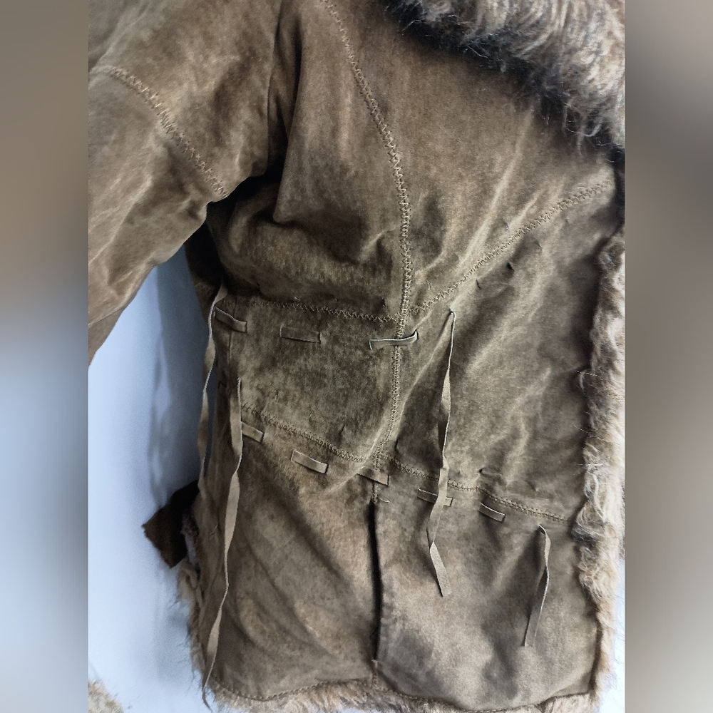 XOXO coatigan leather sherpa vintage brown Y2K‎  Winter Faux Fur Trimmed Jacket - Picture 4 of 12